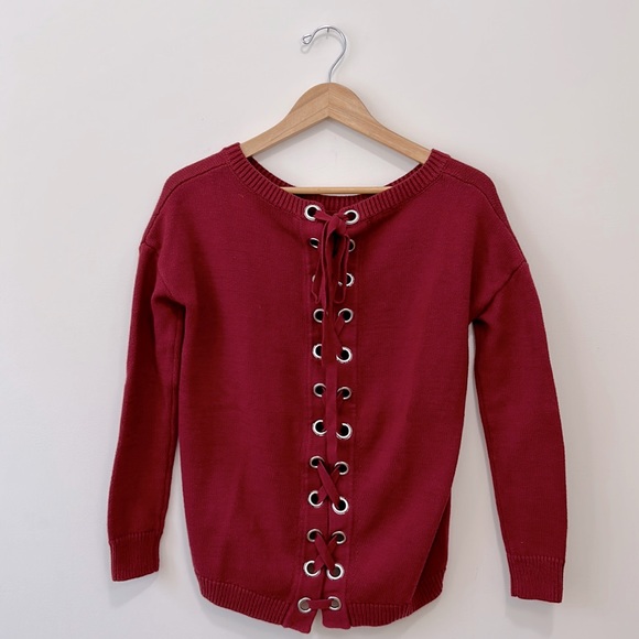 Express Women’s Long Sleeves Tops Crewneck Red Blouse sweater XS - Picture 2 of 9